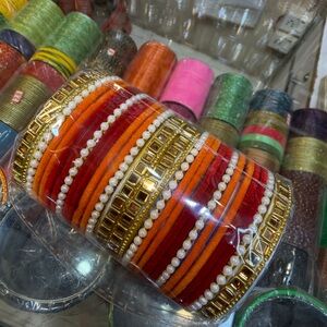 Vibrant Multicolor Bangles with Gold Accents